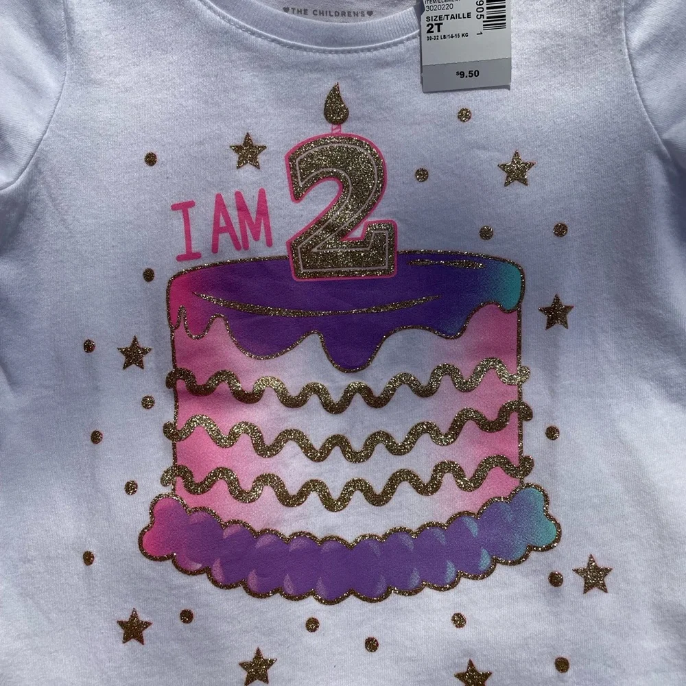 NWT The Children’s Place I am 2 sparkly birthday girl shirt size 2T